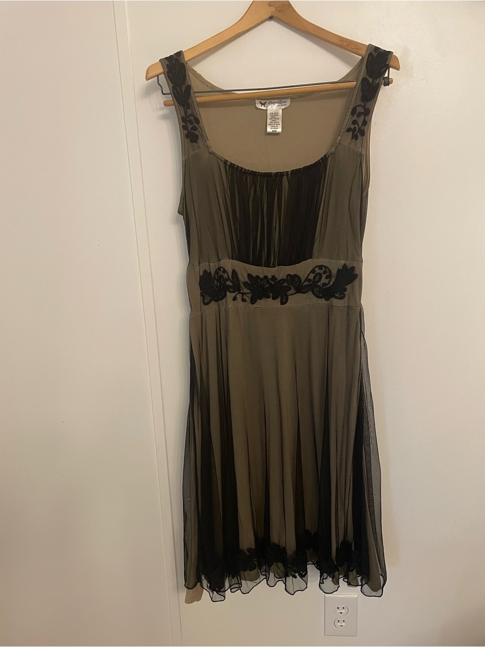 Papillon Vintage Y2K Dress with Black Mesh Overlay Embroidered Accents Size M